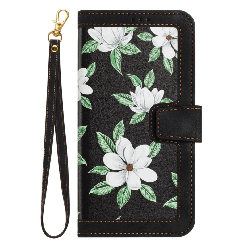 iPhone 16 Hülle Portemonnaie Blumenmuster mit Riemen