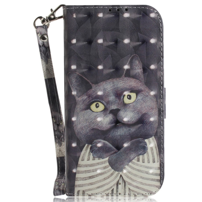 iPhone 16 Plus Tasche Katze Grau mit Riemen