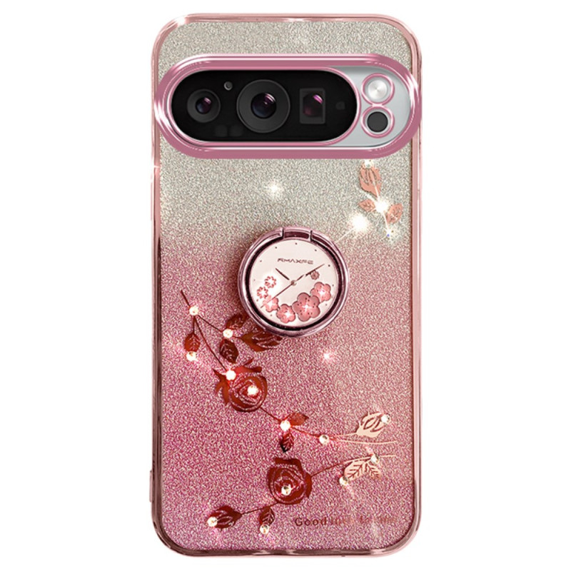 Google Pixel 9 Pro Cover Ring-Ständer Blumen und Strass KADEM