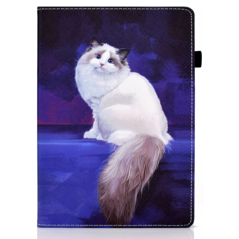 iPad Pro 11 (2024) Tasche Elastisches Band Katze Weiß