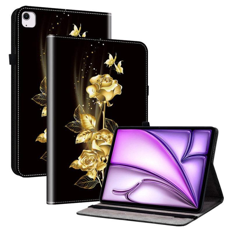 iPad Air 11 (2024) Tasche Schmetterling Gold und Rosen