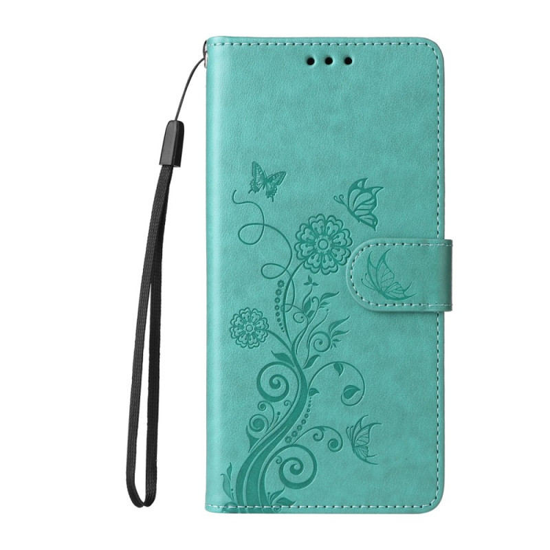 Housse Xiaomi Redmi 14C Fleurs et Papillons à Lanière