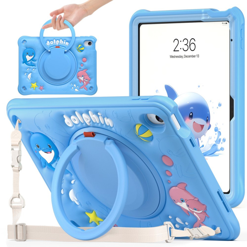 iPad Cover 10.9 (2022) Kids Dolphin Ring-Ständer und Schulterriemen