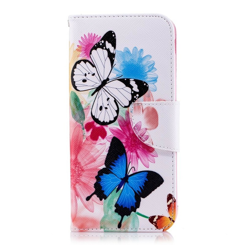 Samsung Galaxy J6 Hülle Gemalte Schmetterlinge und Blumen