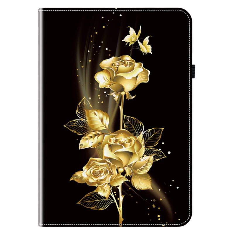 Samsung Galaxy Tab S9 Tasche Goldene Schmetterlinge und Rosen