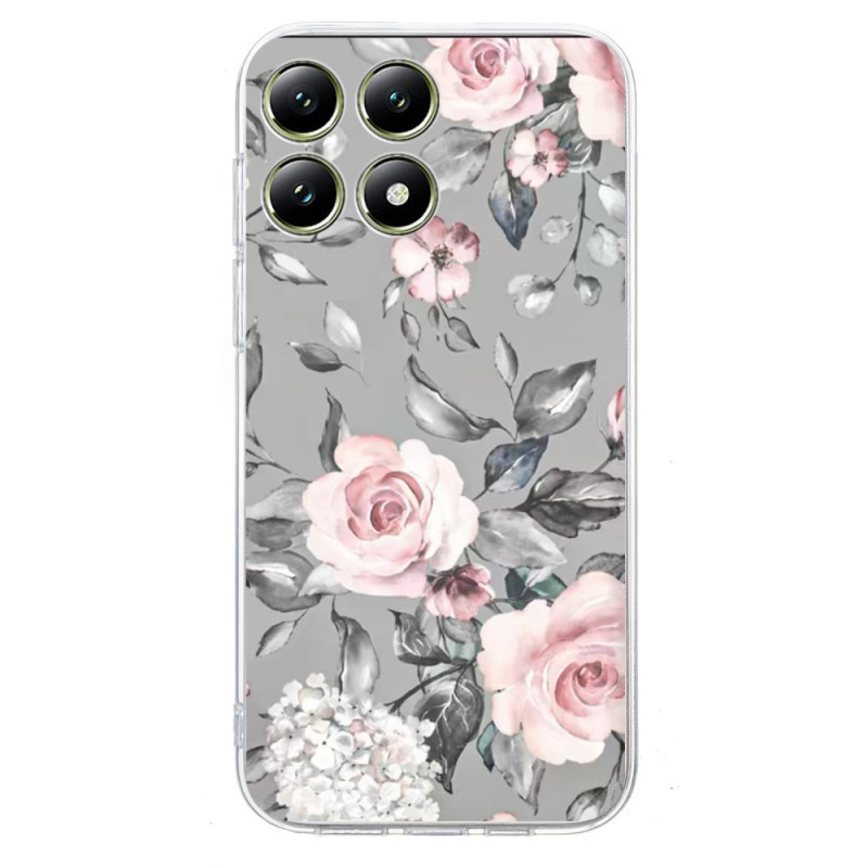 Xiaomi 14T Pro Cover Blumenmuster auf grauem Hintergrund