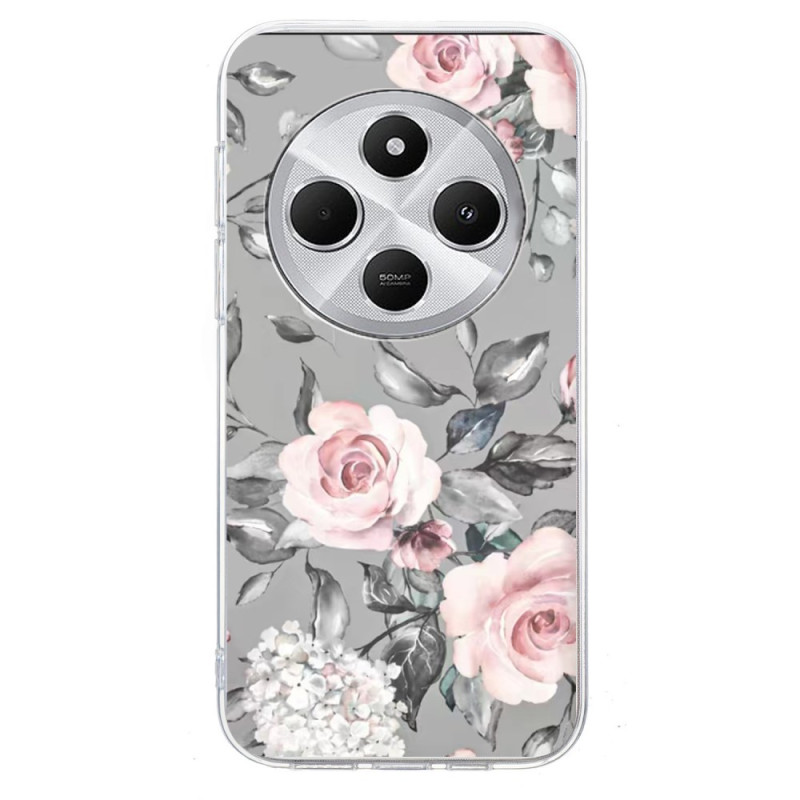 Xiaomi Redmi 14C / Poco C75 Cover Blumen auf grauem Hintergrund