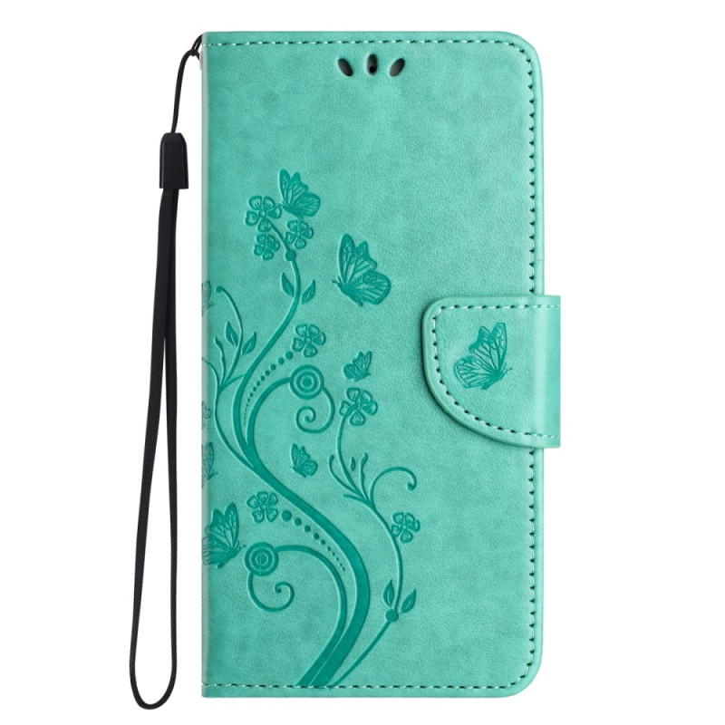 Xiaomi Redmi 14C / Poco C75 Hülle Blumen und Schmetterlinge mit Riemen