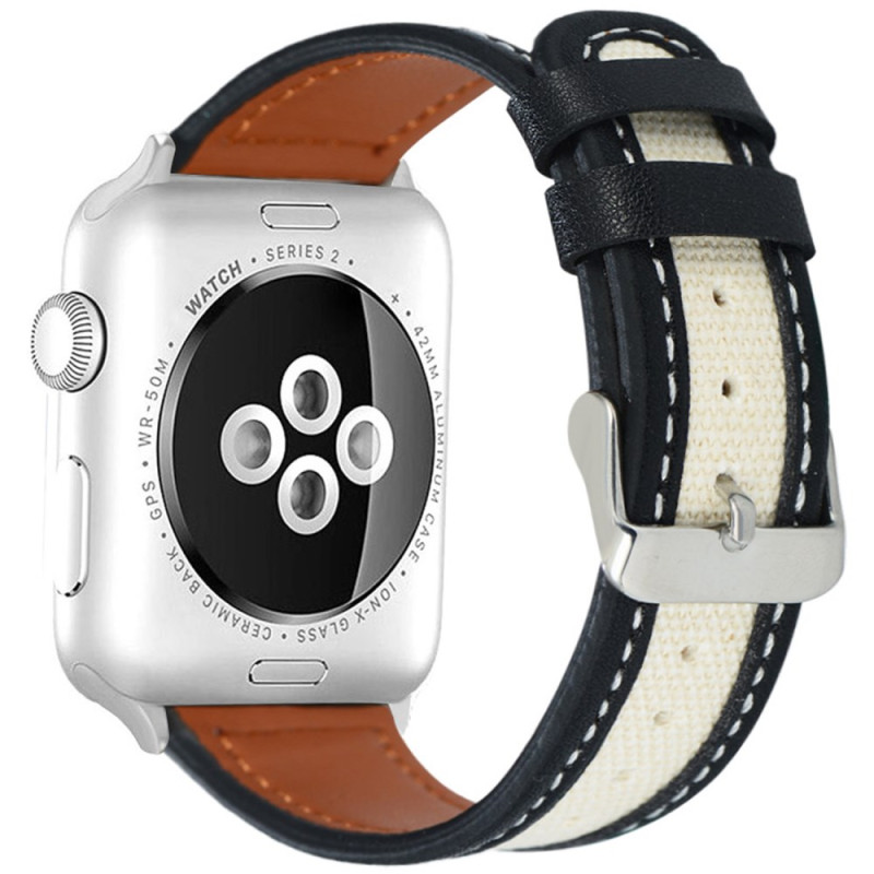 Armband Apple Watch Series 42mm bis 38mm / SE Series Leder und Stoff Zweifarbig