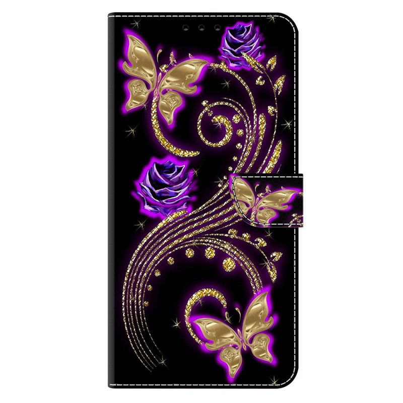 Samsung Galaxy S25 5G Hülle Violette Blumen und Schmetterlinge