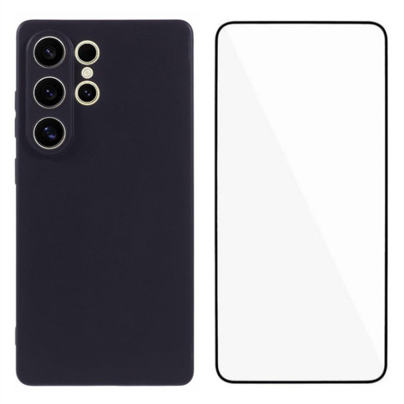 Samsung Galaxy S25 Ultra Silicone Mat Cover mit Displayschutz aus gehärtetem Glas