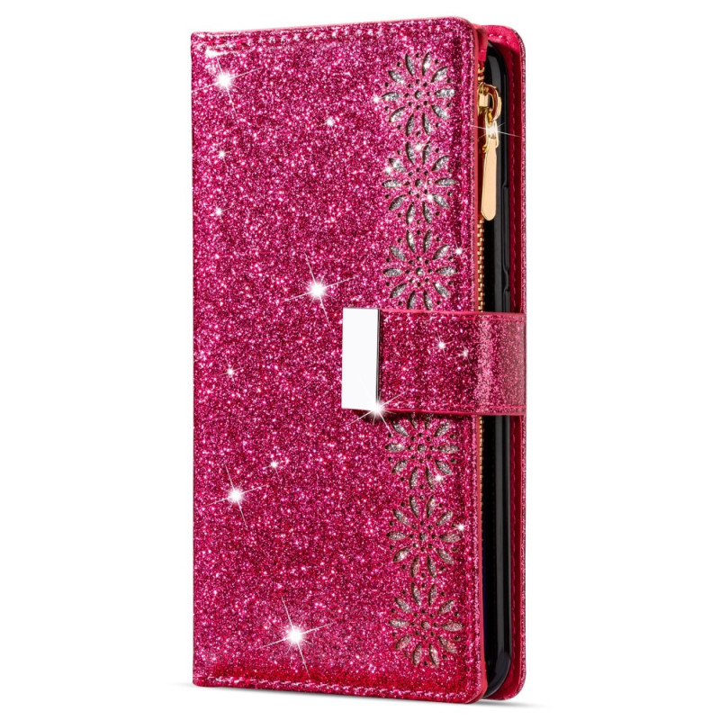 Samsung Galaxy A26 5G Glitter Tasche Silberfarbener Verschluss