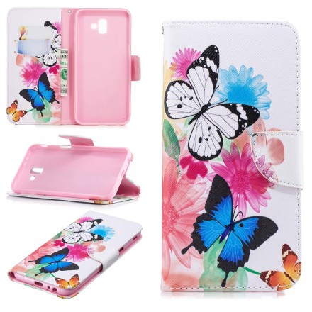 Hülle Samsung Galaxy J6 Plus Gemalte Schmetterlinge und Blumen