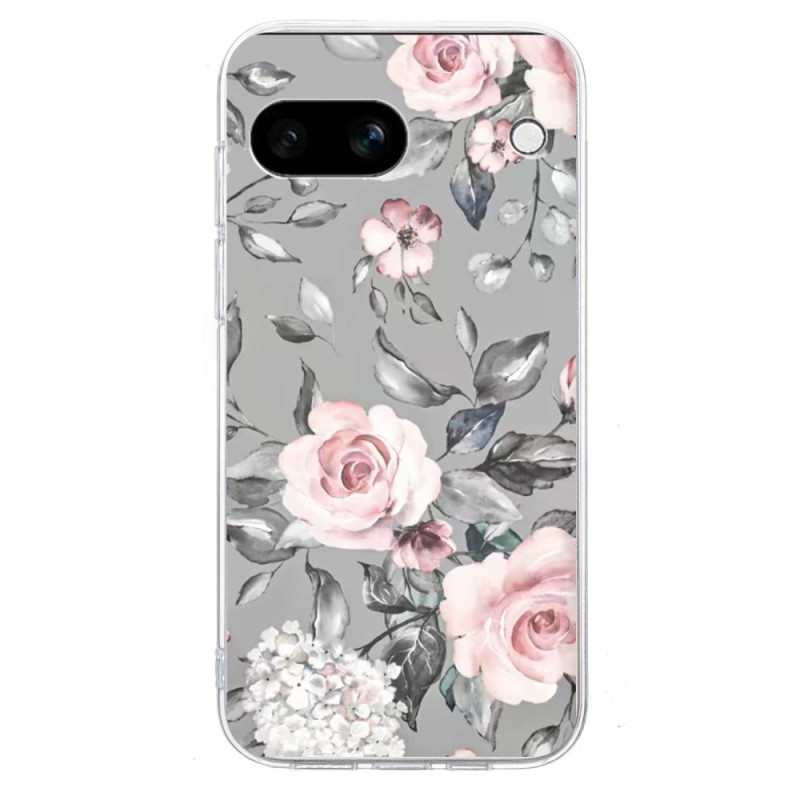 Google Pixel 9A Cover Blumenmuster auf grauem Hintergrund