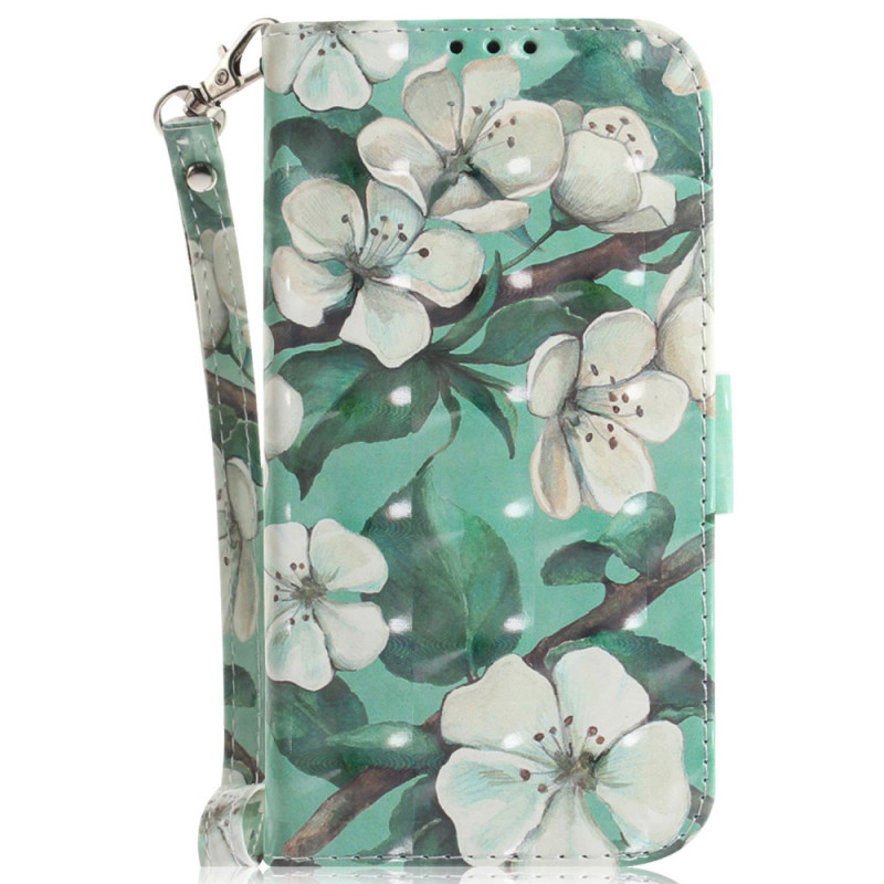 Tasche Moto G85 5G Weiße Blumen mit Riemen