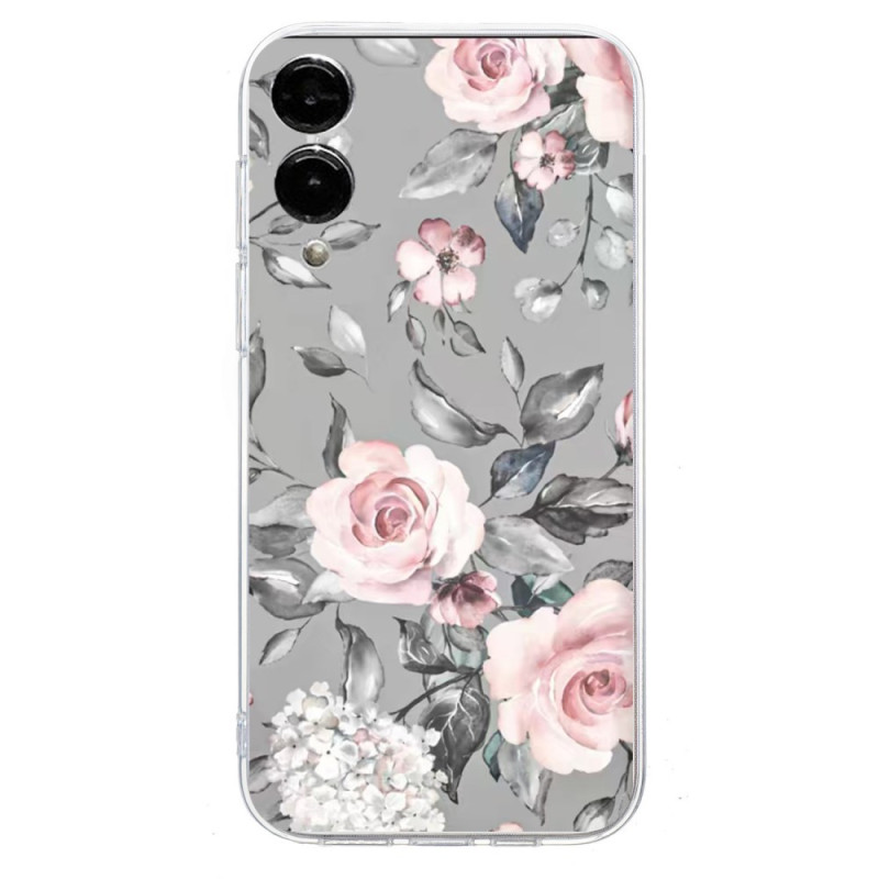 Samsung Galaxy S25 Edge Cover Blumenmuster auf grauem Hintergrund