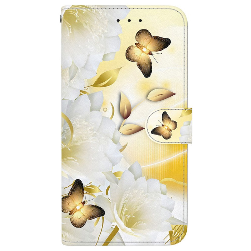 Honor X8c Hülle Goldene Schmetterlinge und Weiße Blumen