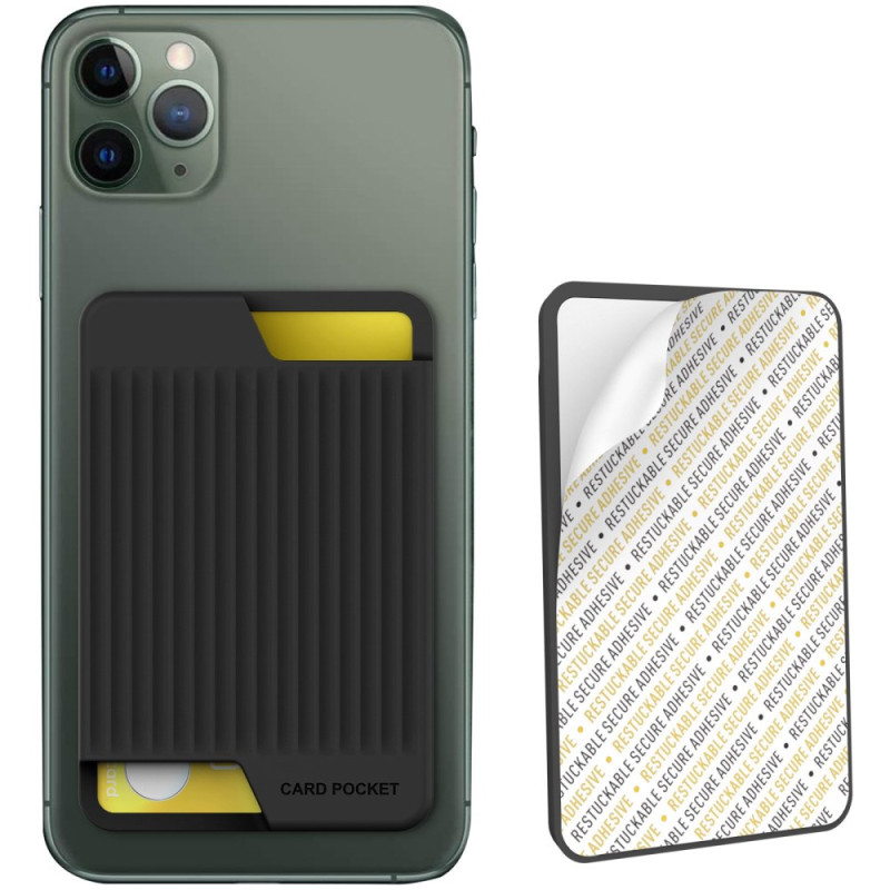 Étui adhésif universel pour téléphone avec porte-cartes en silicone - Noir