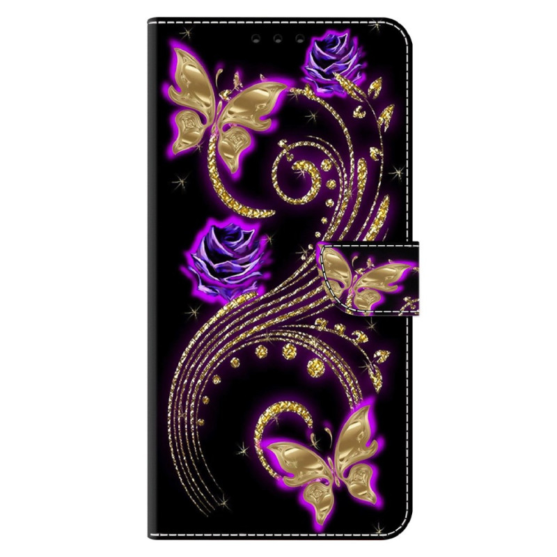 Moto G45 5G / G34 5G Hülle mit Blumenmuster in Violett und Gold