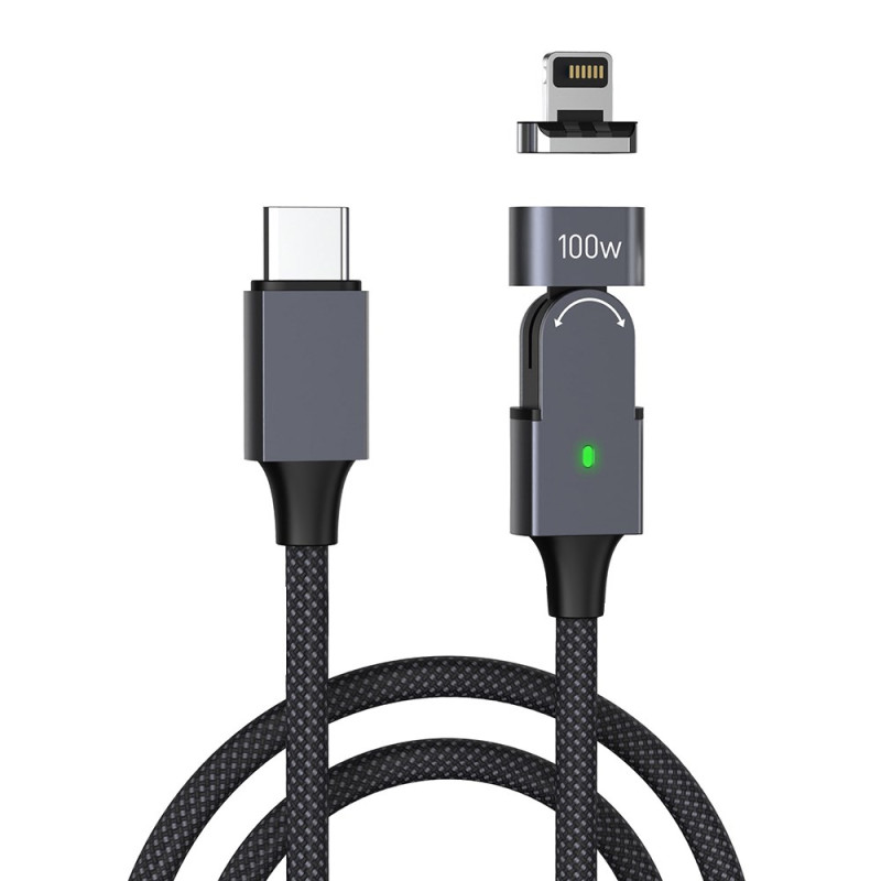 Magnetisches Ladekabel Typ-C mit um 180 Grad drehbarem iP-Stecker - 1m
