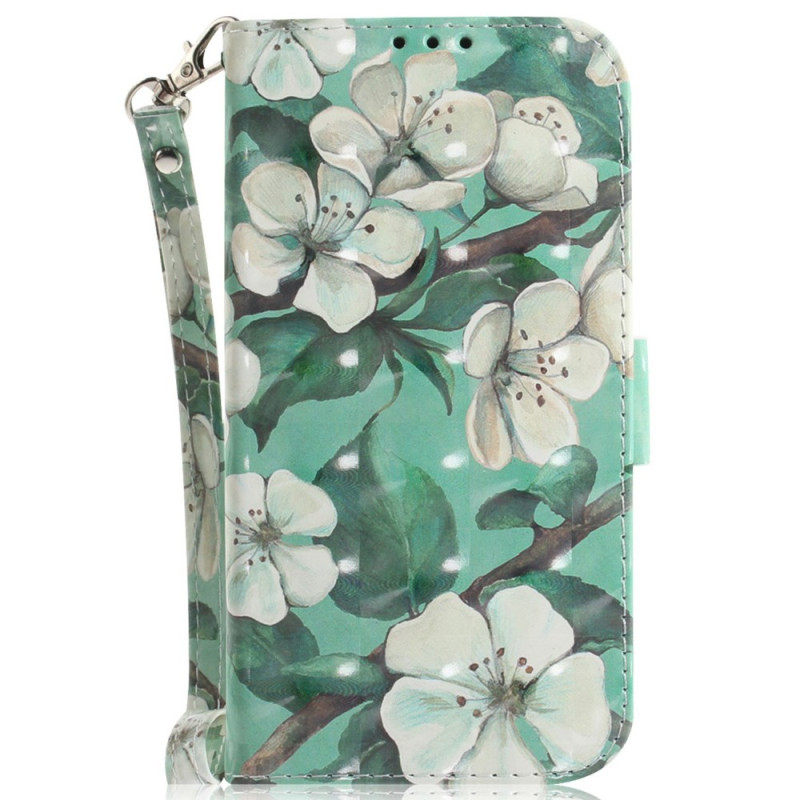 Hülle Realme 14 5G Weiße Blumen mit Riemen
