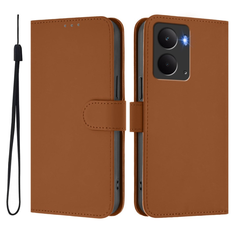 Hülle Realme 14 5G Unifarbenes Kunstleder mit Riemen