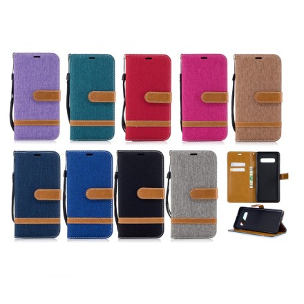 Samsung Galaxy S10 Plus Tasche Stoff und Lederoptik mit Riemen