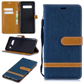Samsung Galaxy S10 Plus Tasche Stoff und Lederoptik mit Riemen