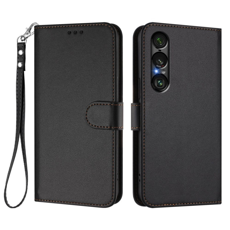 Sony Xperia 1 VII Hülle in Lederoptik mit Trageriemen