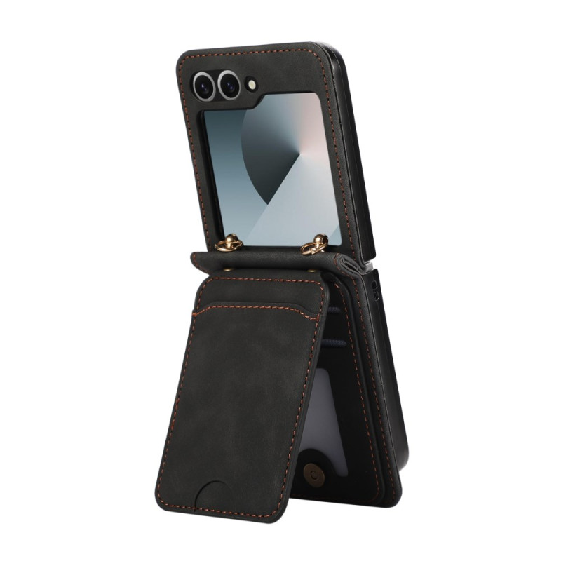 Samsung Galaxy Z Flip 7 Tasche in Lederoptik für Kartenhalter und Schultergurt