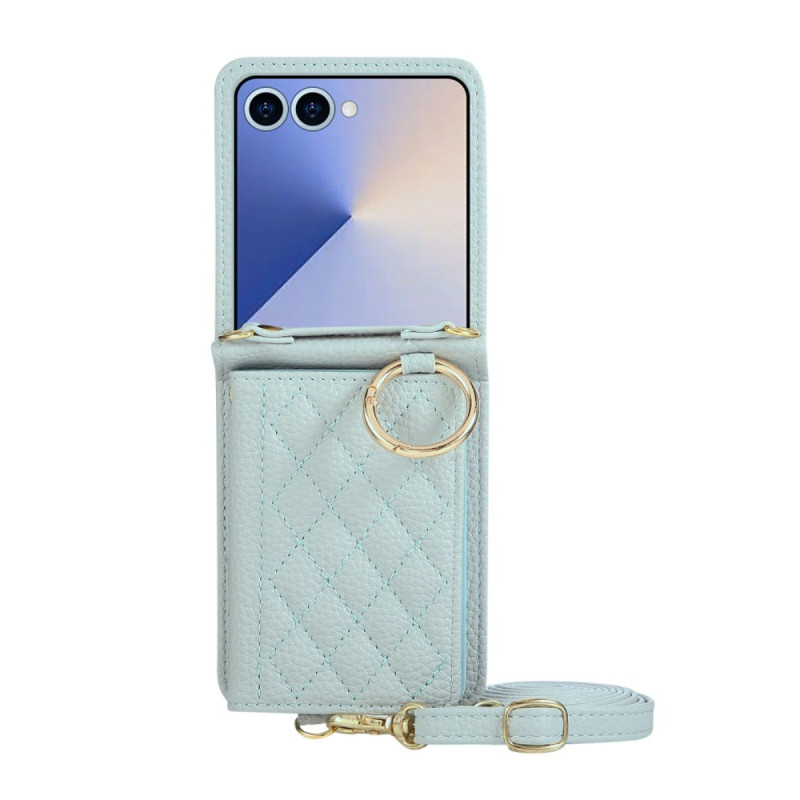 Samsung Galaxy Z Flip 7 Cover Wattierte Brieftasche mit Schulterriemen
