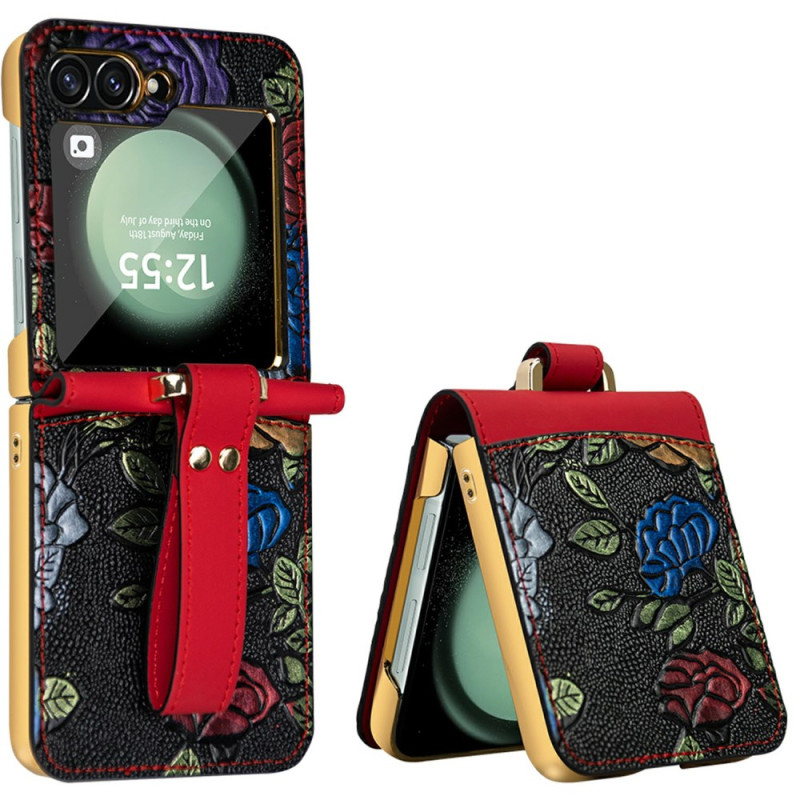 Samsung Galaxy Z Flip 7 FE / Z Flip 6 Cover Floral Design mit Schulterriemen