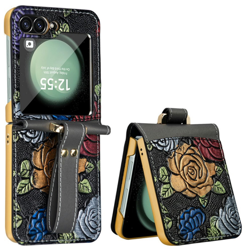 Coque Samsung Galaxy Z Flip 7 FE / Z Flip 6 Design Floral à Bandoulière