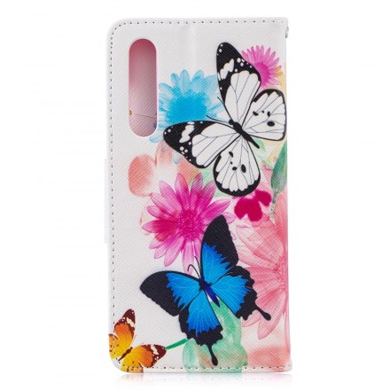 Huawei P30 Hülle Gemalte Schmetterlinge und Blumen