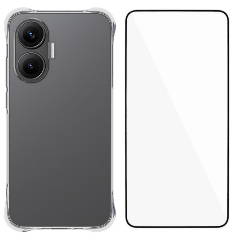 Poco F7 5G Transparente verstärkte Hülle mit Displayschutz aus gehärtetem Glas