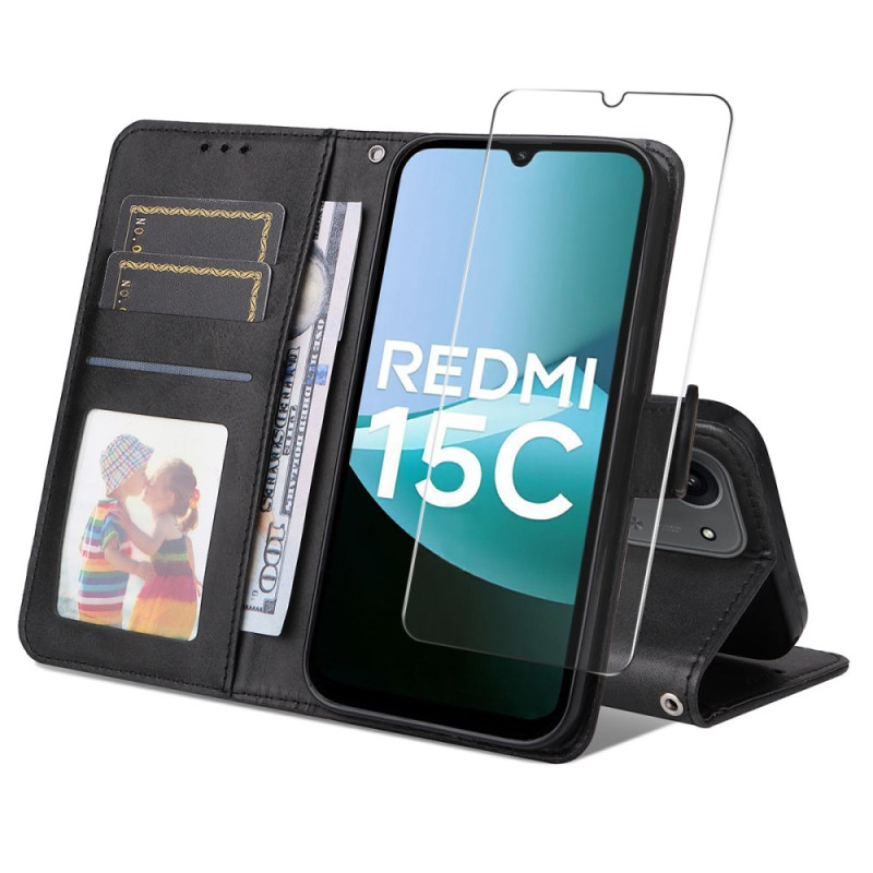 Xiaomi Redmi 15C 4G Kunstlederhülle mit Displayschutzfolie