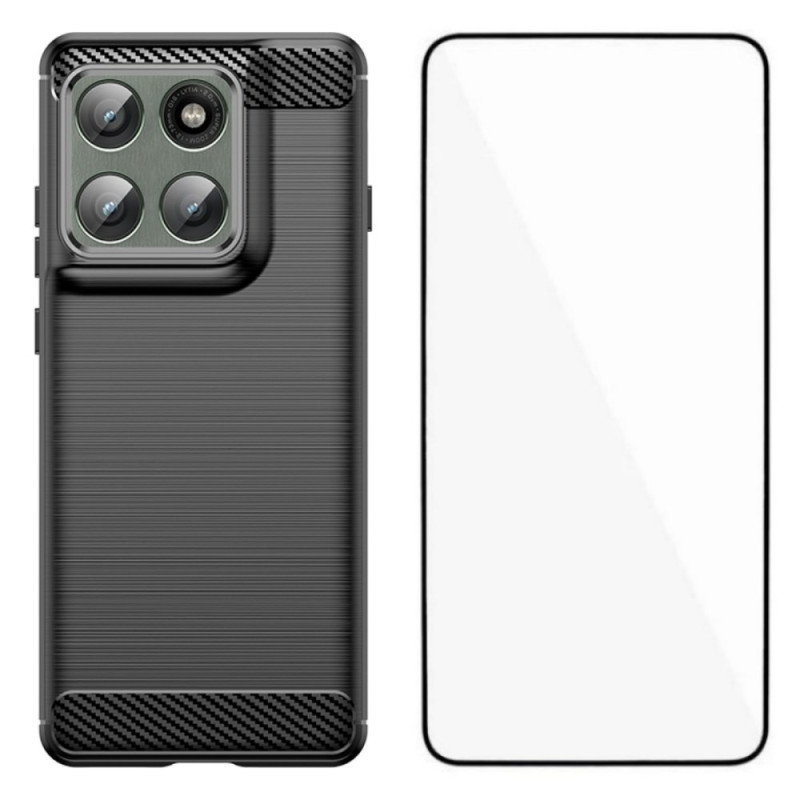 Motorola Edge 60 Pro Kohlefaser
 Brushed Cover mit Tempered Glass Screen Protector