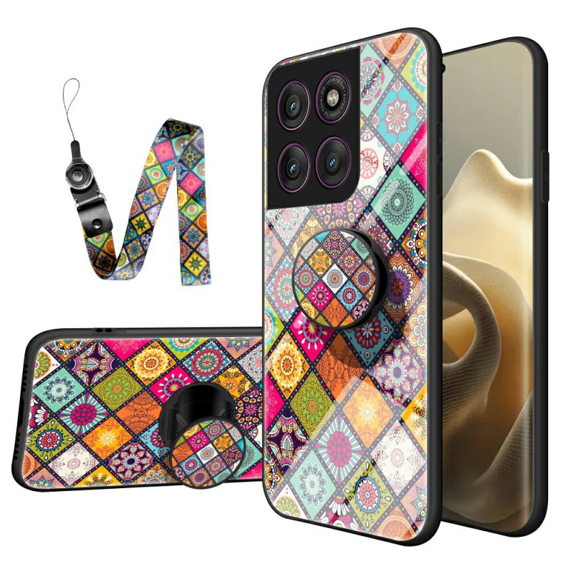 Motorola Edge 60 Pro Hülle aus gehärtetem Glas Patchwork-Ring-Halterung