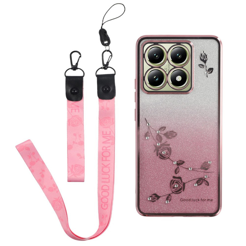 Xiaomi 14T Blumen und Strass Riemchen Cover KADEM