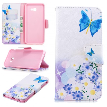 Hülle Samsung Galaxy J4 Plus Gemalte Schmetterlinge und Blumen Hülle Samsung Galaxy J4 Plus Gemalte Schmetterlinge und Blumen