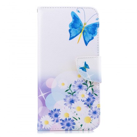 Hülle Samsung Galaxy J4 Plus Gemalte Schmetterlinge und Blumen Hülle Samsung Galaxy J4 Plus Gemalte Schmetterlinge und Blumen