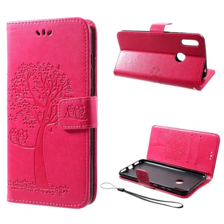 Huawei Y7 2019 Baum und Eulen Tasche mit Riemen