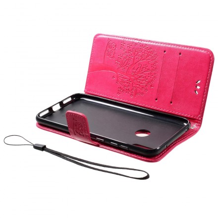 Huawei Y7 2019 Baum und Eulen Tasche mit Riemen