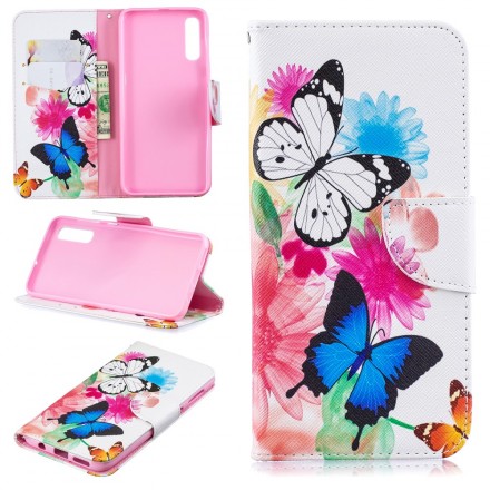 Samsung Galaxy A50 Hülle Gemalte Schmetterlinge und Blumen