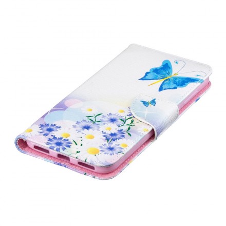 Huawei Y7 2019 Hülle Schmetterlinge und Blumen Gemalt