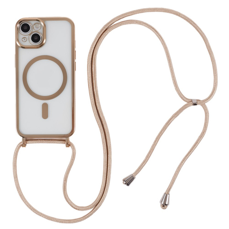 iPhone 15 Plus Kordelzughülle mit Metallic-Effekt