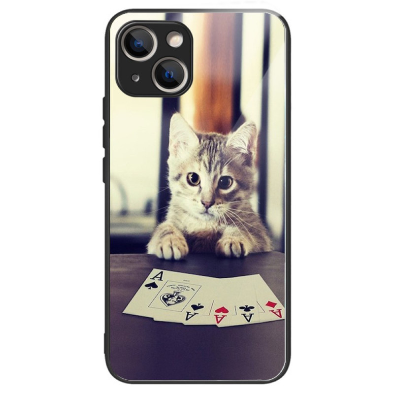 iPhone 15 Plus Hülle aus gehärtetem Glas Katze Poker