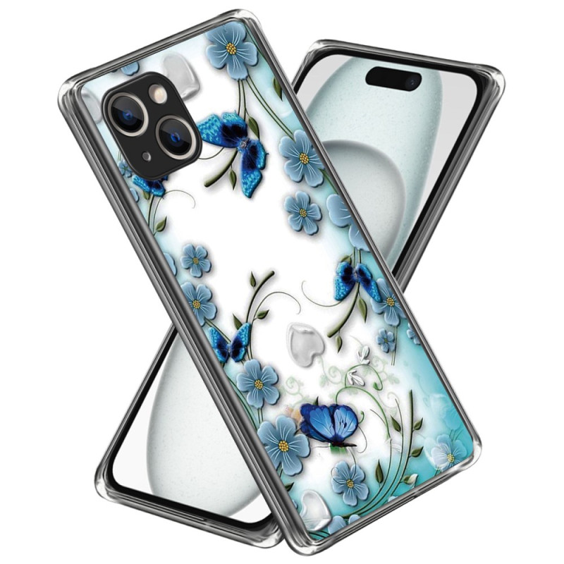iPhone 15 Plus Cover Schmetterlinge und Blumen