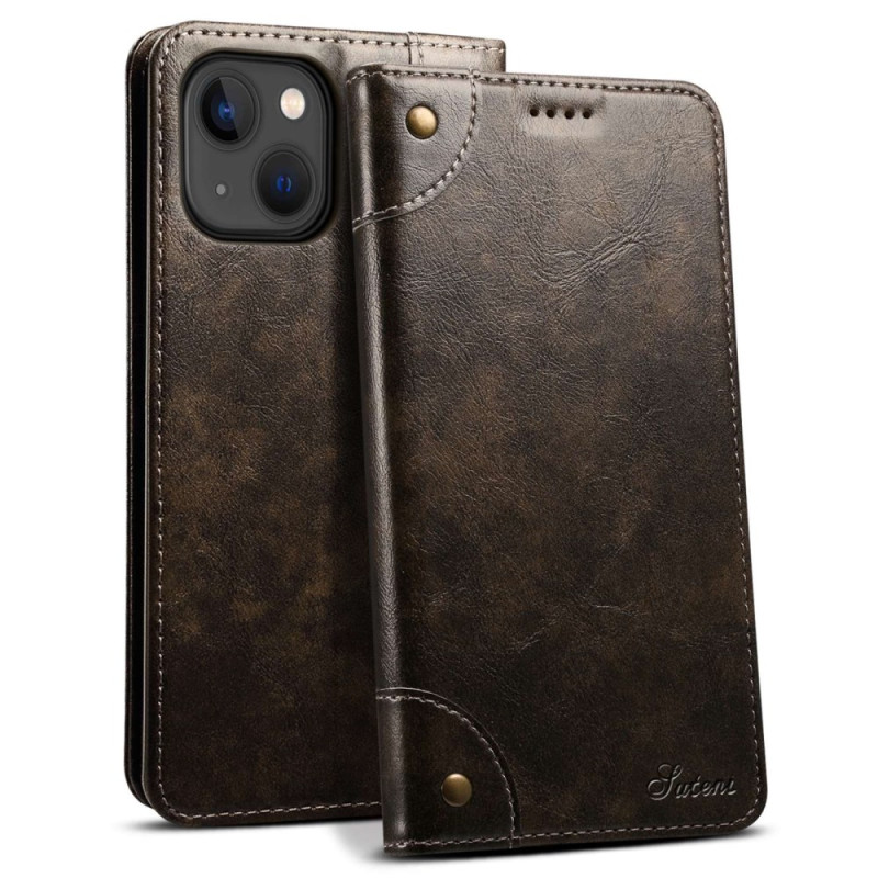 Flip Cover iPhone 14 MagSafe Portemonnaie Vintage-Effekt