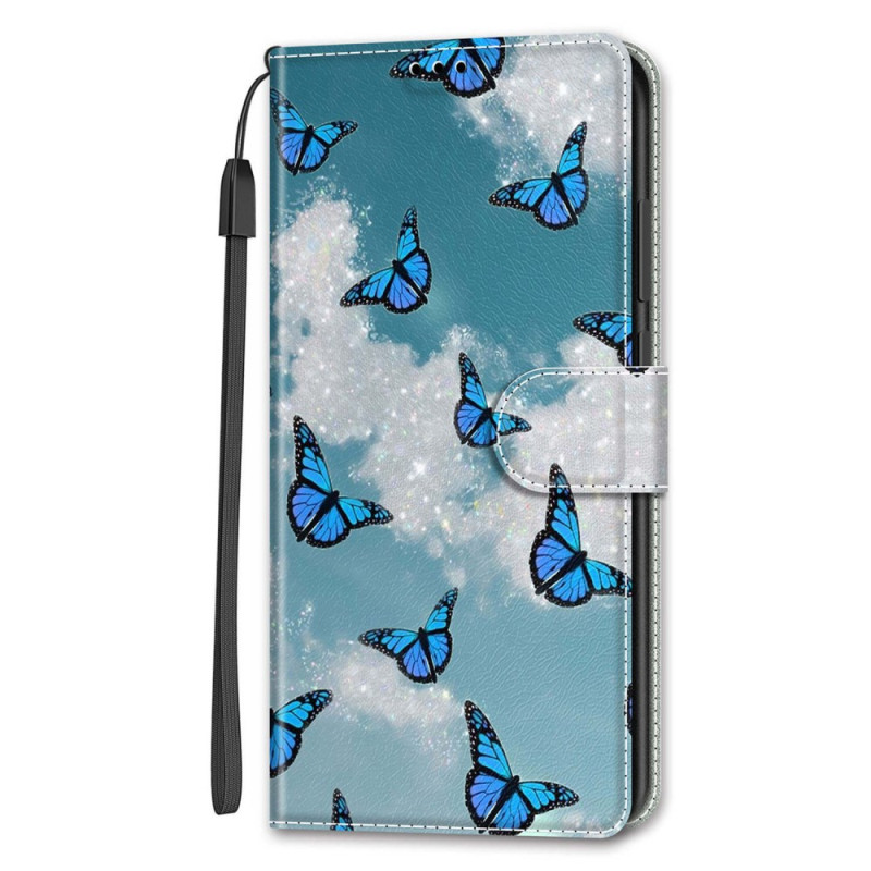 iPhone 14 Hülle Weiße Wolken und Blaue Schmetterlinge